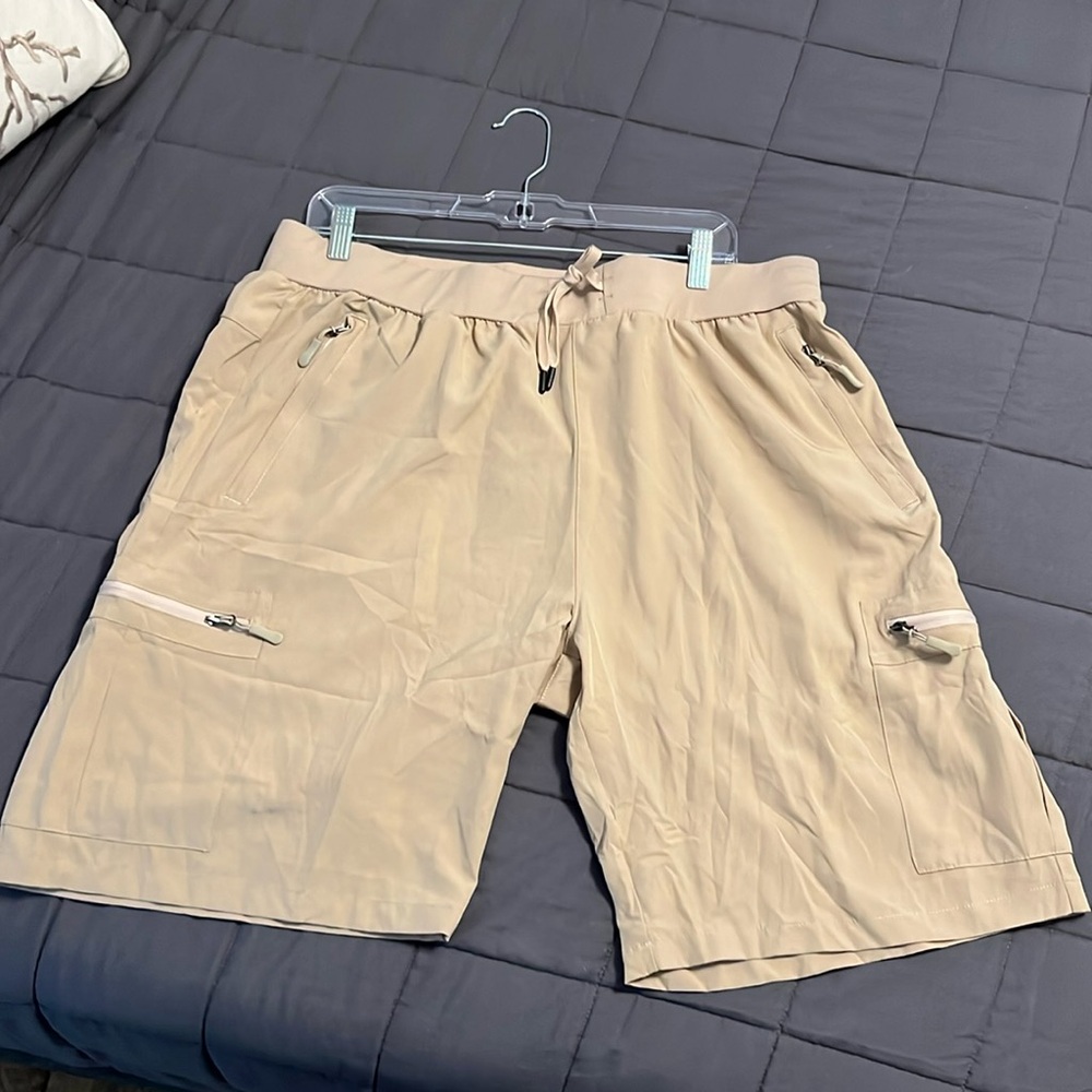 Pull on drawstring very lightweight wicking material cargo shorts